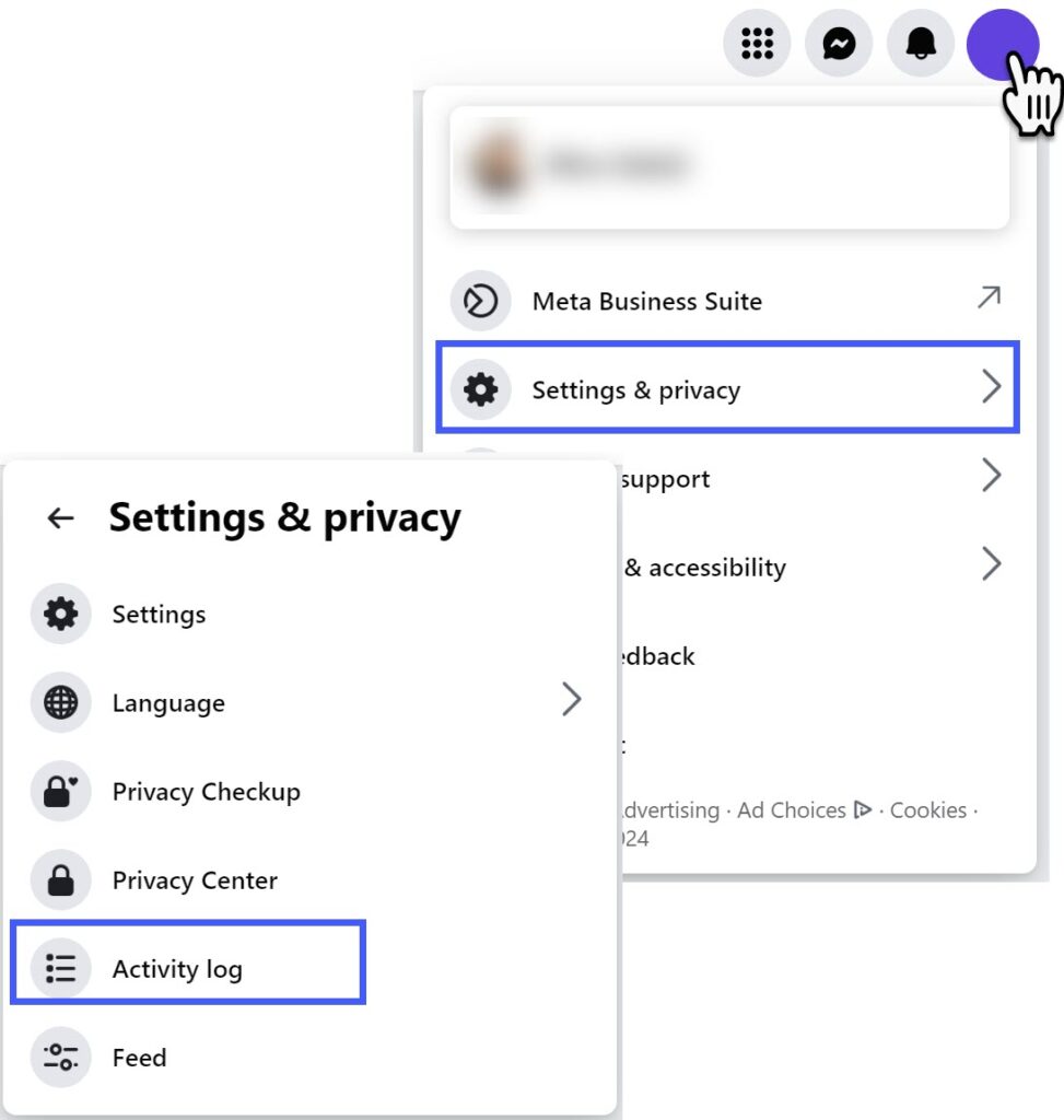 Control Your Facebook Digital Footprint: Facebook Activity Log the "Settings & privacy" option and than select "Activity log"