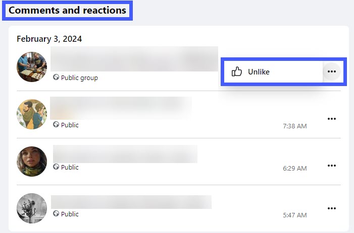 removing liked posts Facebook Activity Log