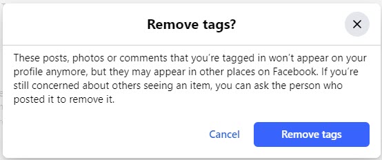 Confirm the removal of tags and comments in the popup and re-entering password. Facebook Activity Log