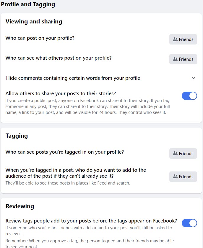 Basically you can decide who can post on your profile, who can see what others posted on your profile, hide certain comments, or review tags where you was mentioned before they appear live. Facebook Activity Log